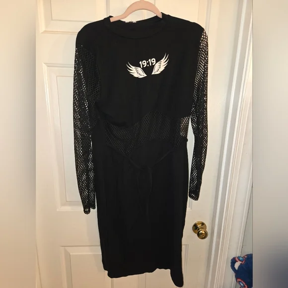 NWT !! Fashion Nova Black Mesh Wing Detail Dress - Picture 3 of 5